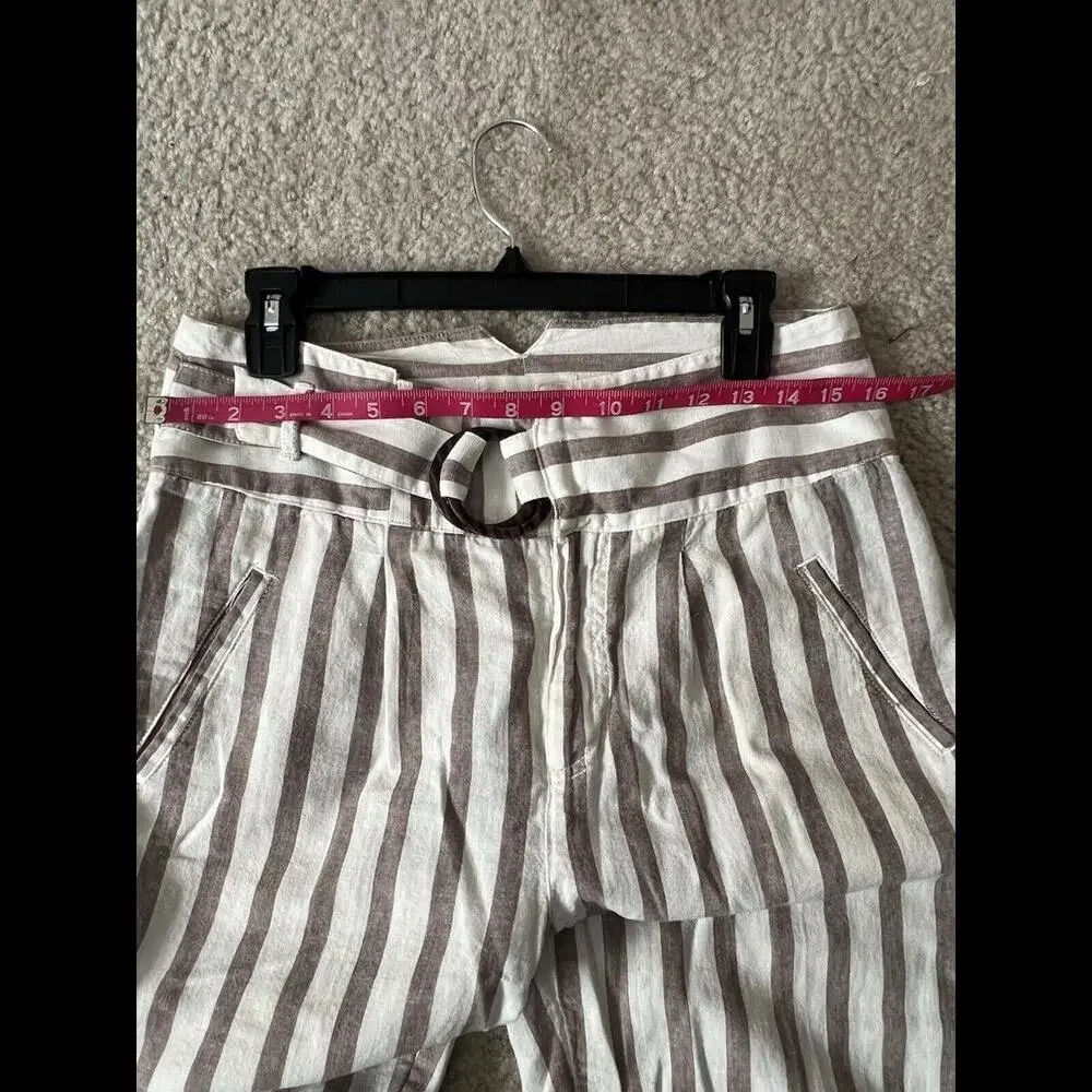 By‎ Anthropologie Oasis Brown Striped Linen Blend Ankle Pants Womens Size 8